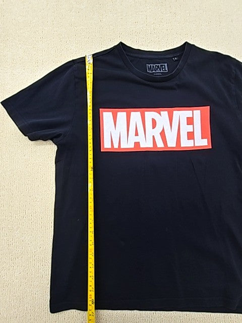 Marvel Black Logo T-Shirt Men's L Cotton Short Sleeve