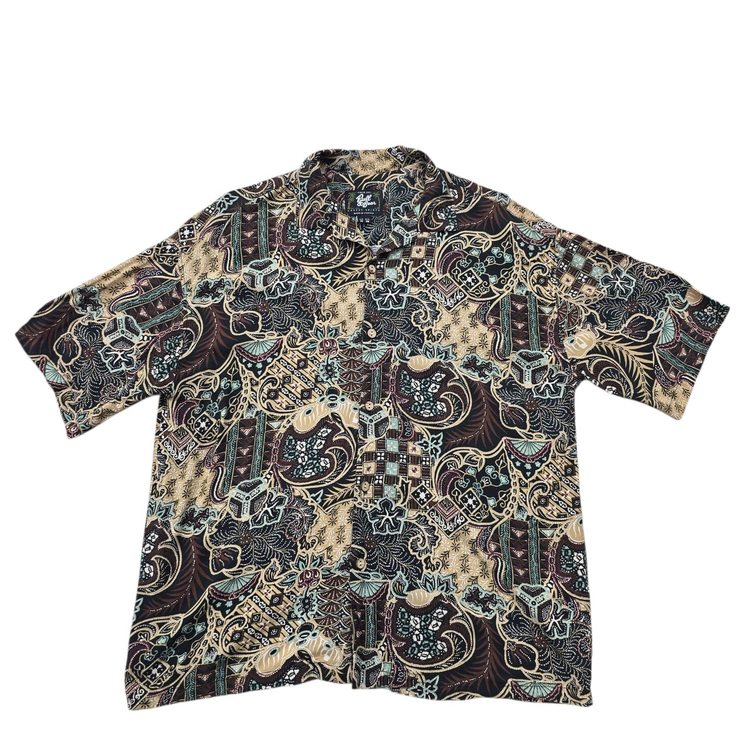 Pull&Bear Men's Black Paisley Resort Shirt Size M Cotton