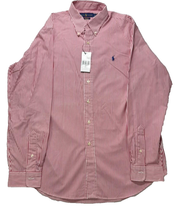 Ralph Lauren Men�S Shirt Size L Red White Stripe Button Down Long Sleeve Classic