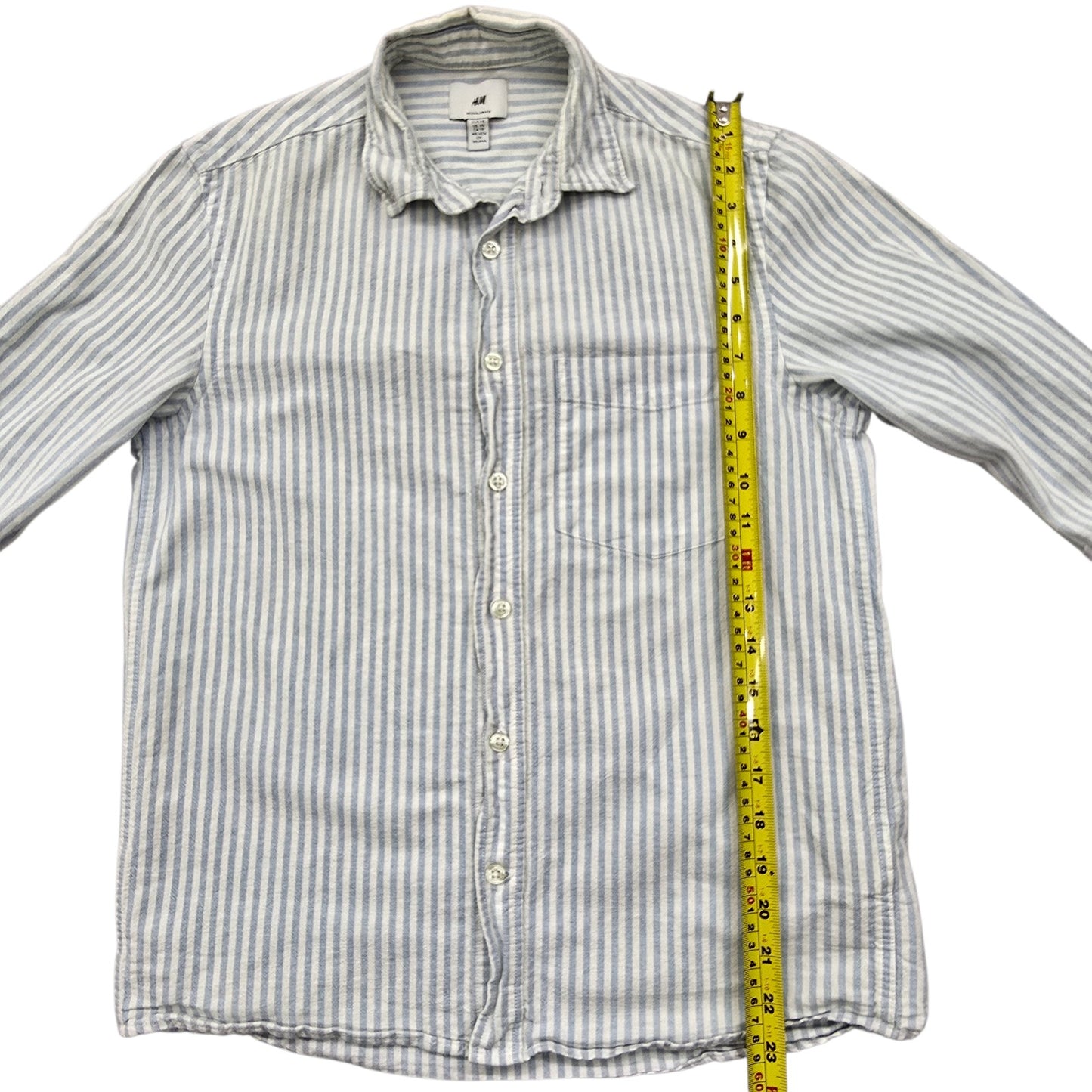H&M Boys Light Blue Striped Cotton Long Sleeve Button-Up Shirt XS