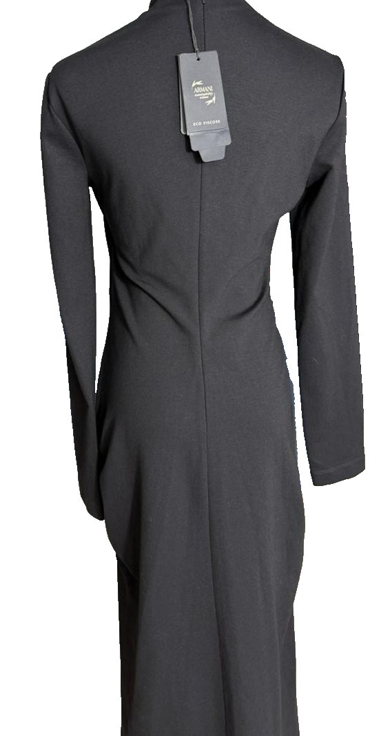 Bnwt Giorgio Armani High Neck Tie Detail Midi Dress Long Sleeve Ruched Size 42