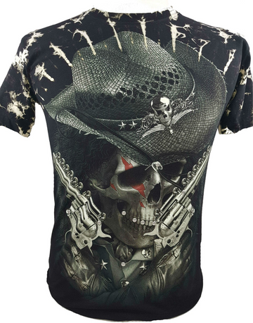 Survivors Vintage Skull Cowboy Guns Rocker T-Shirt Edgy Men's Short Sleeve L