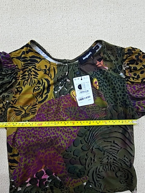 Desigual Women's L Leopard Print Puffed Sleeve Blouse Multicolor