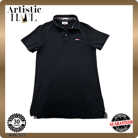 Tommy Hilfiger Men's Black Polo Shirt – Size L, Logo, Short Sleeve