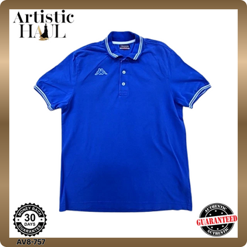 Kappa Men's Blue Polo Shirt Medium Cotton Italy White Piping