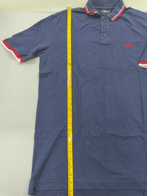 Fila Men's Navy Striped Collar Polo Shirt XL Cotton Pique Short Sleeve