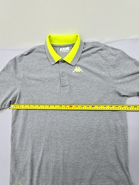 Kappa Unisex Grey Yellow Accent Cotton Polo Shirt Size L Short Sleeve