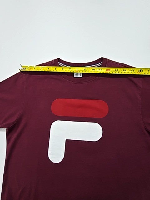 Fila Men Burgundy Logo T-Shirt Size S Crew Neck 100% Cotton Jersey