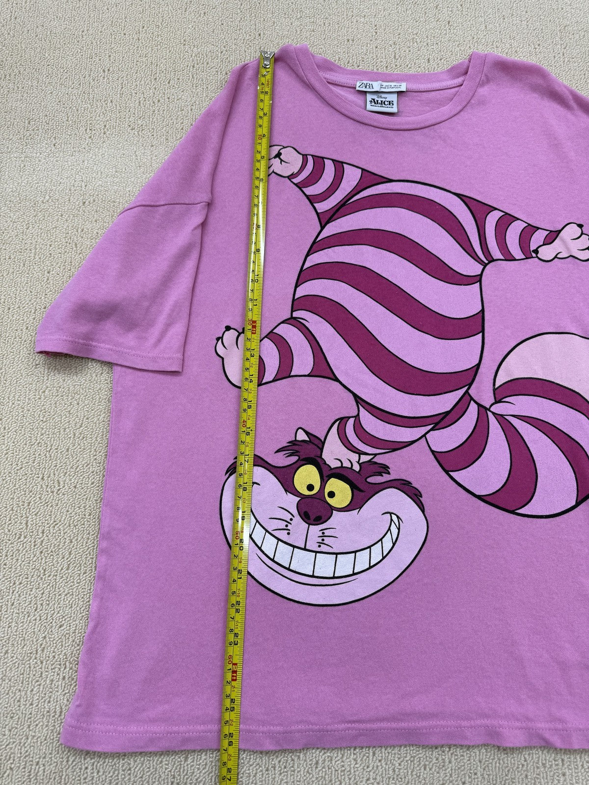 Zara Disney Cheshire Cat Alice Pink Striped T-Shirt M Short Sleeve