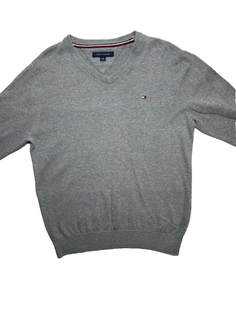 Tommy Hilfiger Men's Long Sleeve Gray V-Neck Cotton Sweater Pullover Size XS