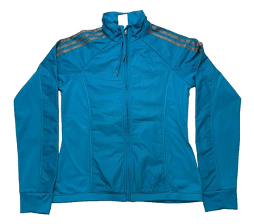Women's Adidas Teal Blue Gray 3 Stripe Full Zip Track Jacket Activewear Top - S