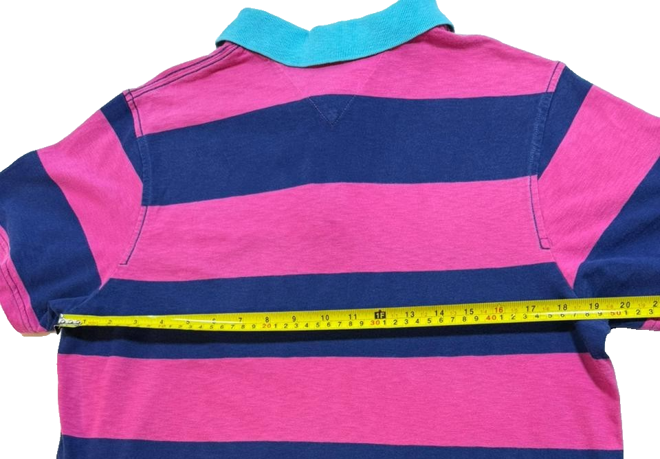 Tommy Hilfiger Women's Denim Striped Polo Shirt Short Sleeve Cotton Size XL