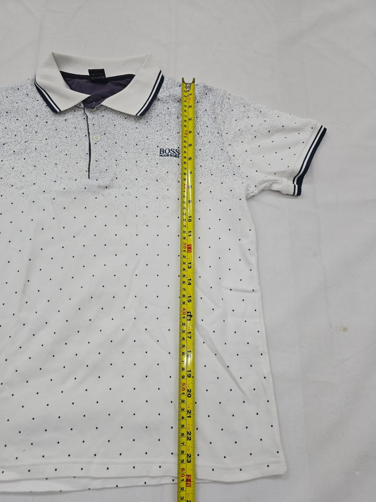 Hugo Boss Men's White Polo T-Shirt Short Sleeve Polka Dot Logo Size L Made in Tu