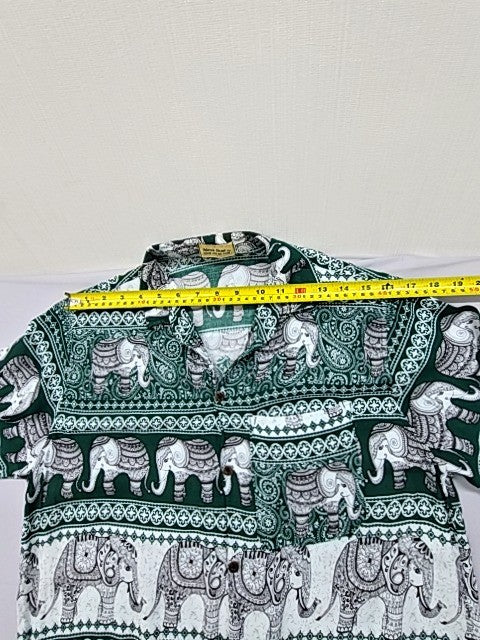 Nana Shop Unisex Green Elephant Hawaiian Shirt XL Short Sleeve