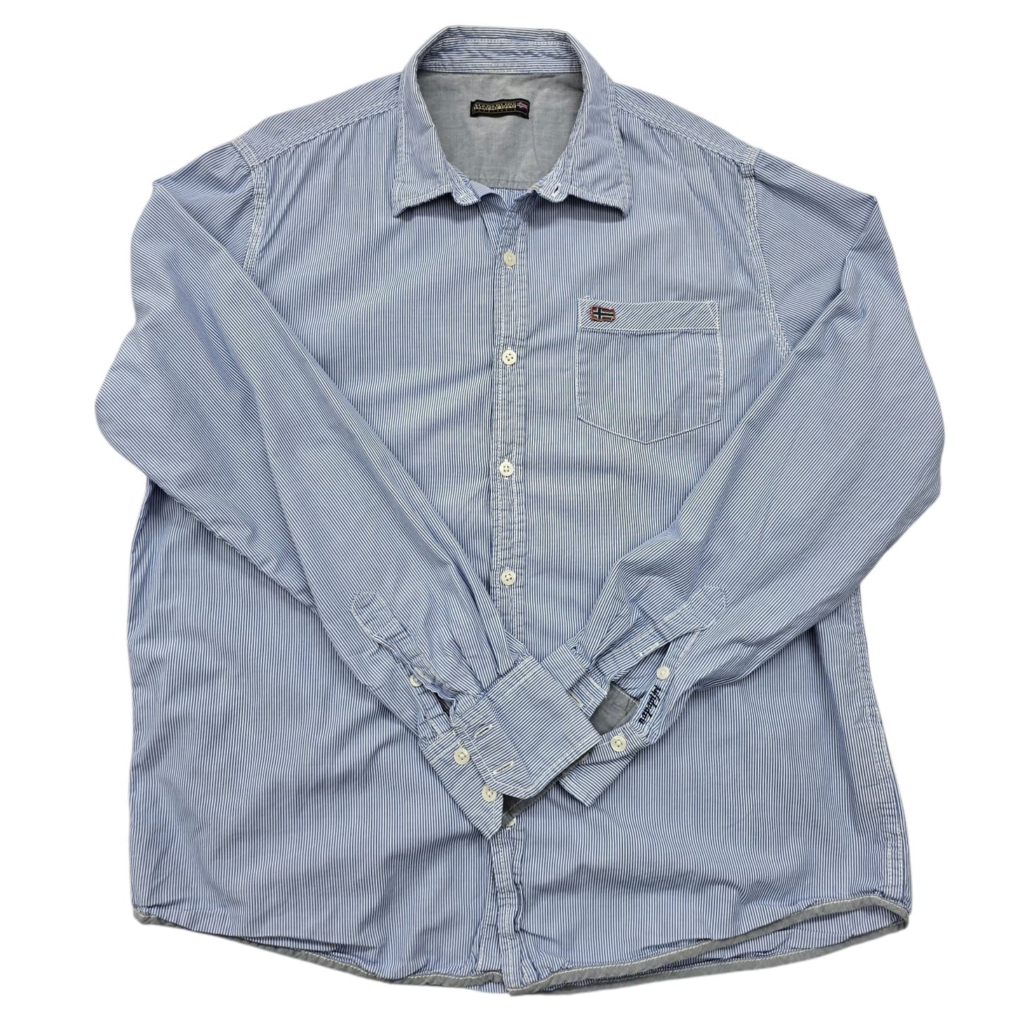 Napapijri Men's Blue White Pinstripe Cotton Shirt XL