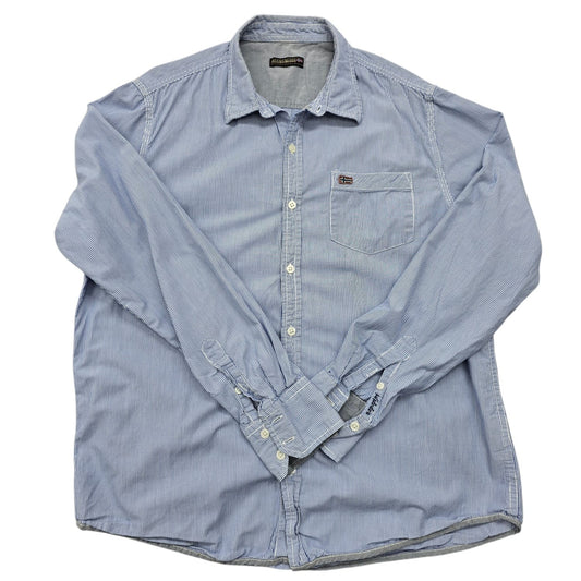 Napapijri Men's Blue White Pinstripe Cotton Shirt XL