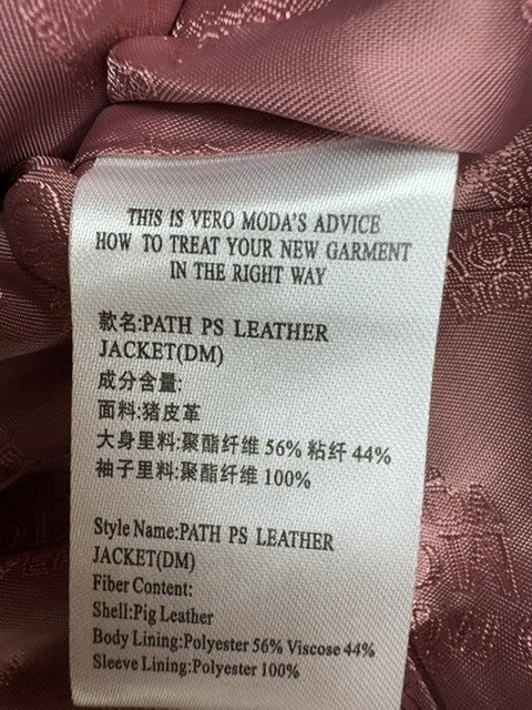 Vero Moda Pink Faux Leather Bomber Jacket Short Size S Women