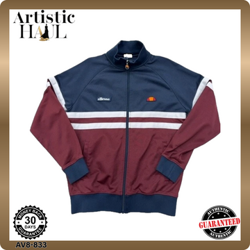Ellesse Rimini Men's Navy/Maroon Track Jacket S Striped Ribbed