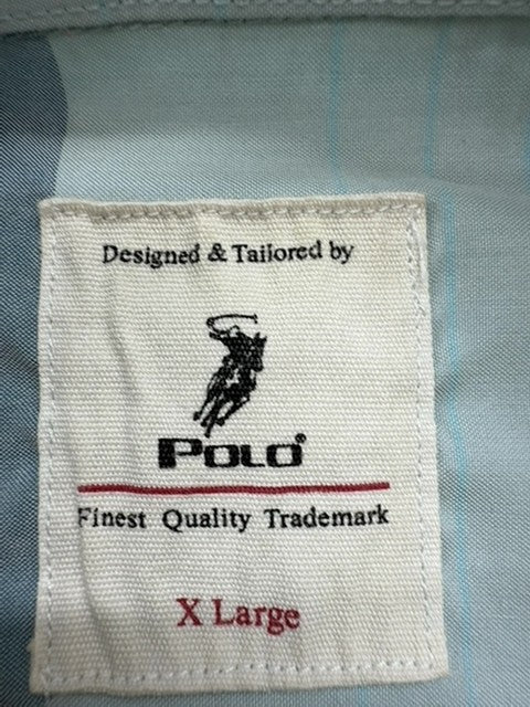 Polo Men Light Blue Striped Cotton Button-Up Logo Shirt XL Regular