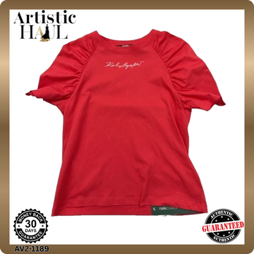 Karl Lagerfeld XS Red Cotton T-Shirt Puff Sleeves Logo XS