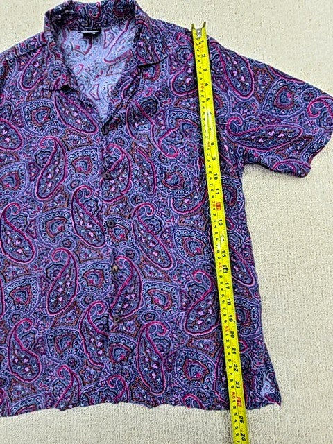 Vintage Shirt149 Men's Purple Paisley Camp Collar Button-Down M Vintage