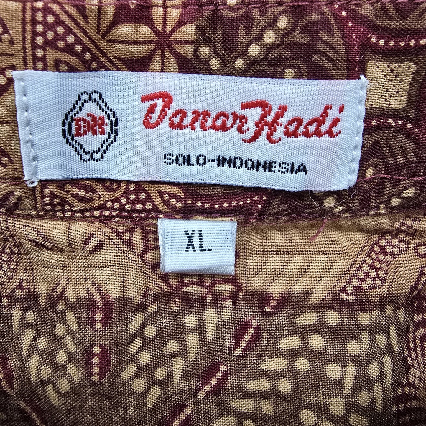 Batik Kadi Unisex Burgundy Gold Patchwork Batik Shirt XL Handmade