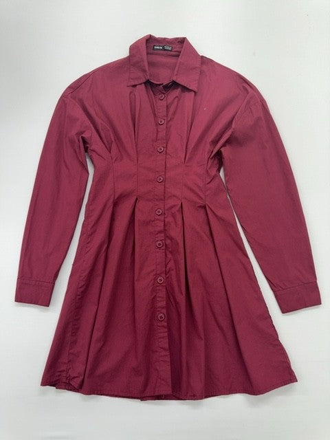 SHEIN Women's Burgundy Collared Shirt Dress Size S Cotton Knee