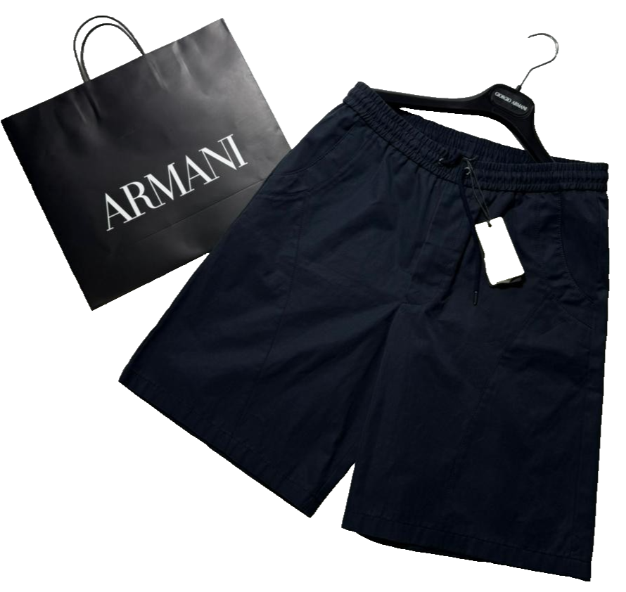 BNWT Armani Men's Navy Blue Shorts With A Drawstring - Size 46