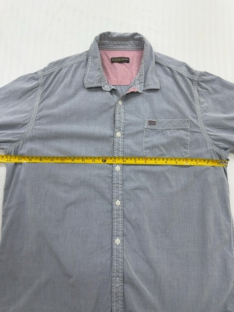Napapijri Men's Gray Cotton Button-Down Shirt XL Pink Lining
