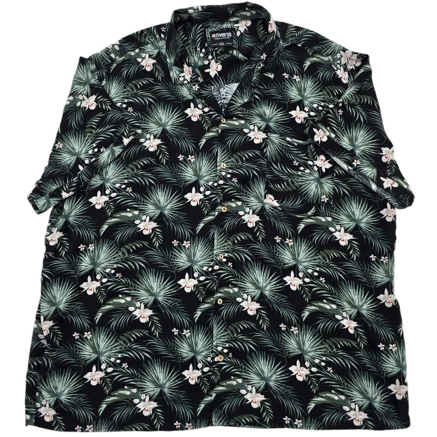 Riverso Men's 5XL Black Floral Tropical Viscose Short Sleeve Shirt