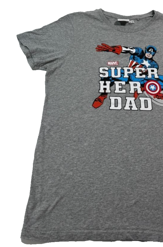 Marvel Captain America Super Hero Dad T-Shirt Grey Short Sleeve Crew Neck Size L