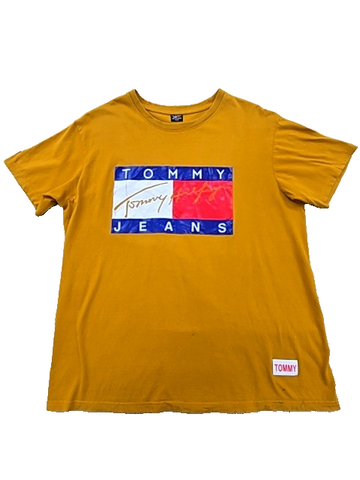 Tommy Hilfiger Men's Yellow XL Short Sleeve Flag Logo Cotton T-Shirt Relaxed