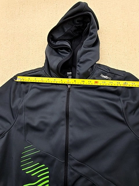 Reebok Men's XL Navy Full Zip Hoodie Neon Green Graphic Active