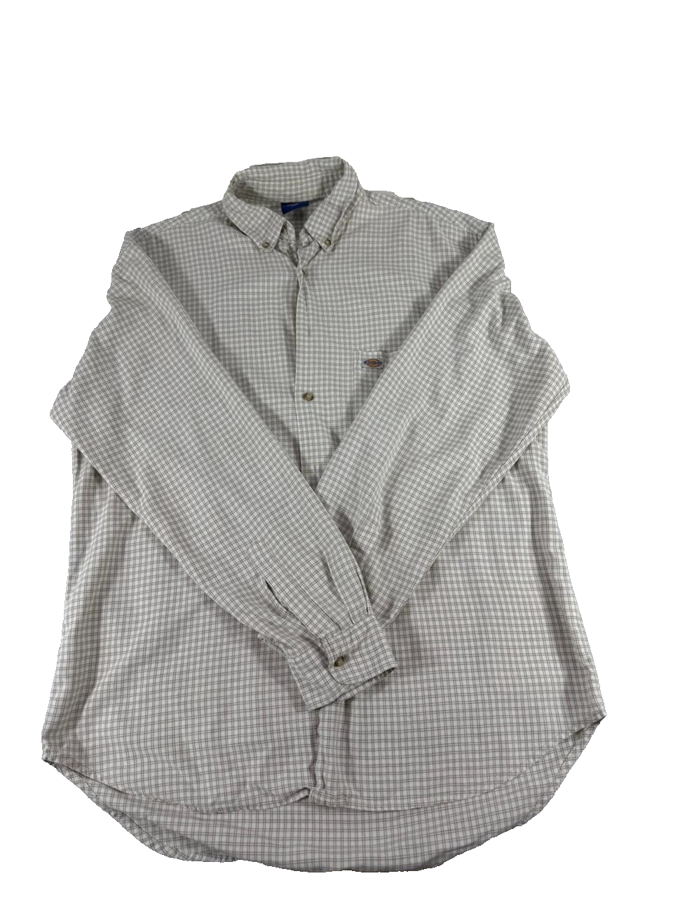 Dickies Men's Button Up Shirt Large L Grey Check Long Sleeve Workwear