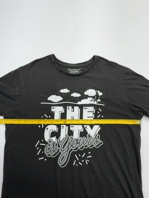 Pull&Bear Men's Black Graphic Logo T-Shirt Size M Excellent Condition