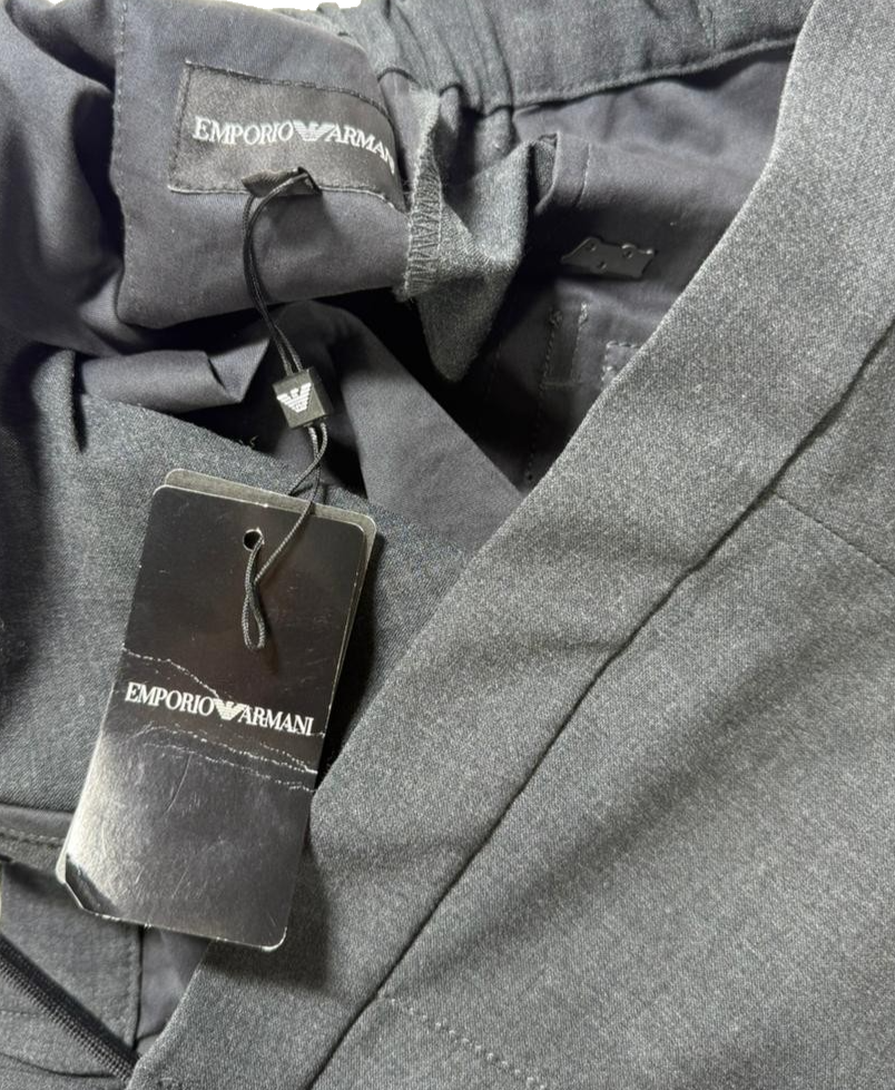 Emporio Armani Men's Gray Tailored Pants | Slim Fit Zip Ankle | Size 54