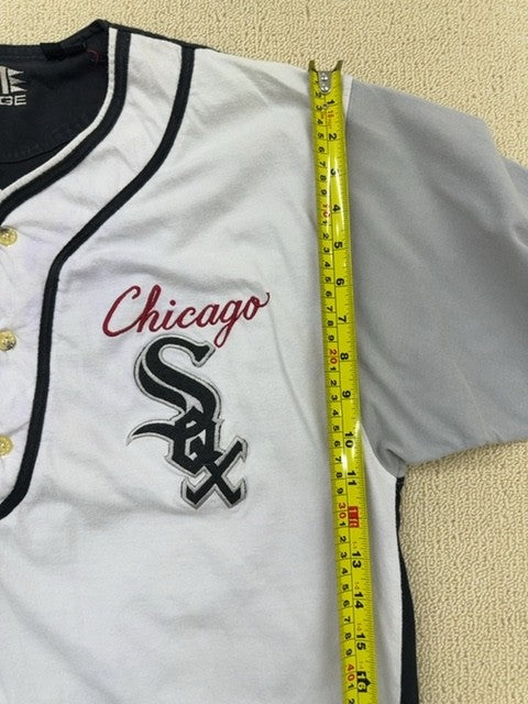 Mirage Men's White Pinstripe Baseball Jersey Size M V-Neck Button Front