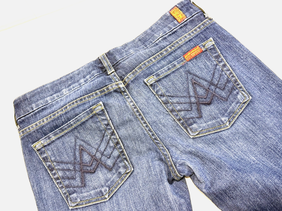 Vintage 7 For All Mankind Jeans Womens 27 A Pocket Flare Dark Y2K Low Rise