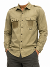 Boys Olive Cotton Canvas Button-Up Shirt Long Sleeve Pockets Size Regular Used