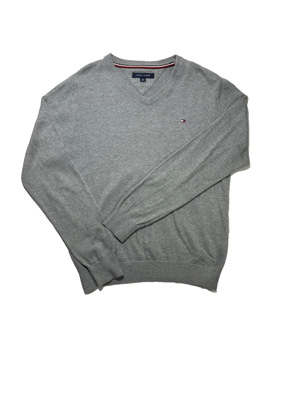 Tommy Hilfiger Men's Long Sleeve Gray V-Neck Cotton Sweater Pullover Size XS