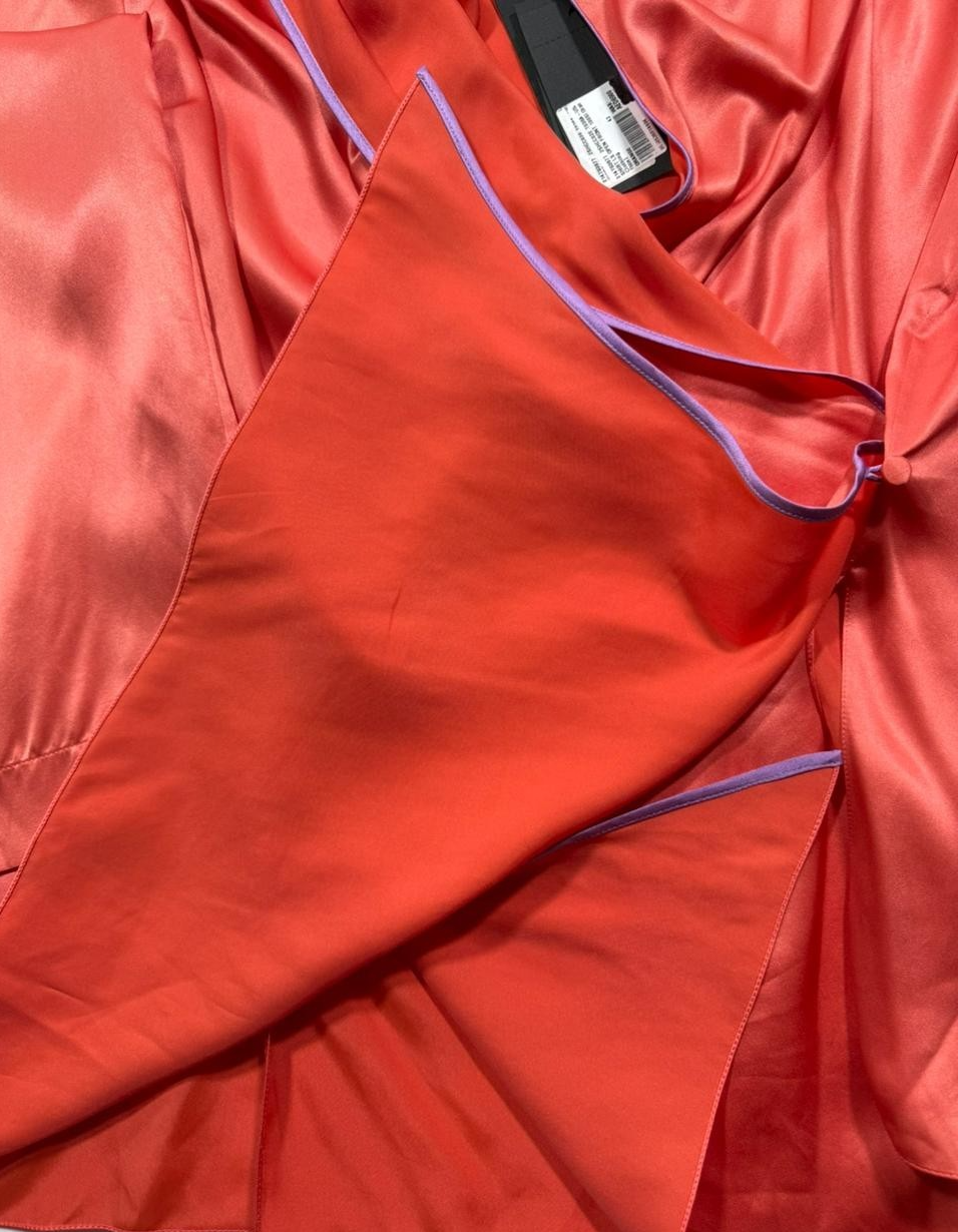 Giorgio Armani Women's Orange Satin Draped Hooded Wrap Top Size 42 BNWT