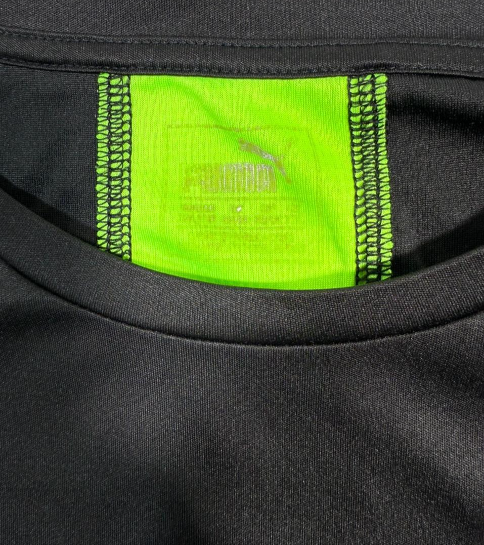 Puma Men's Black Neon Green Stripe Performance Training Soccer Polo-Shirt S/L