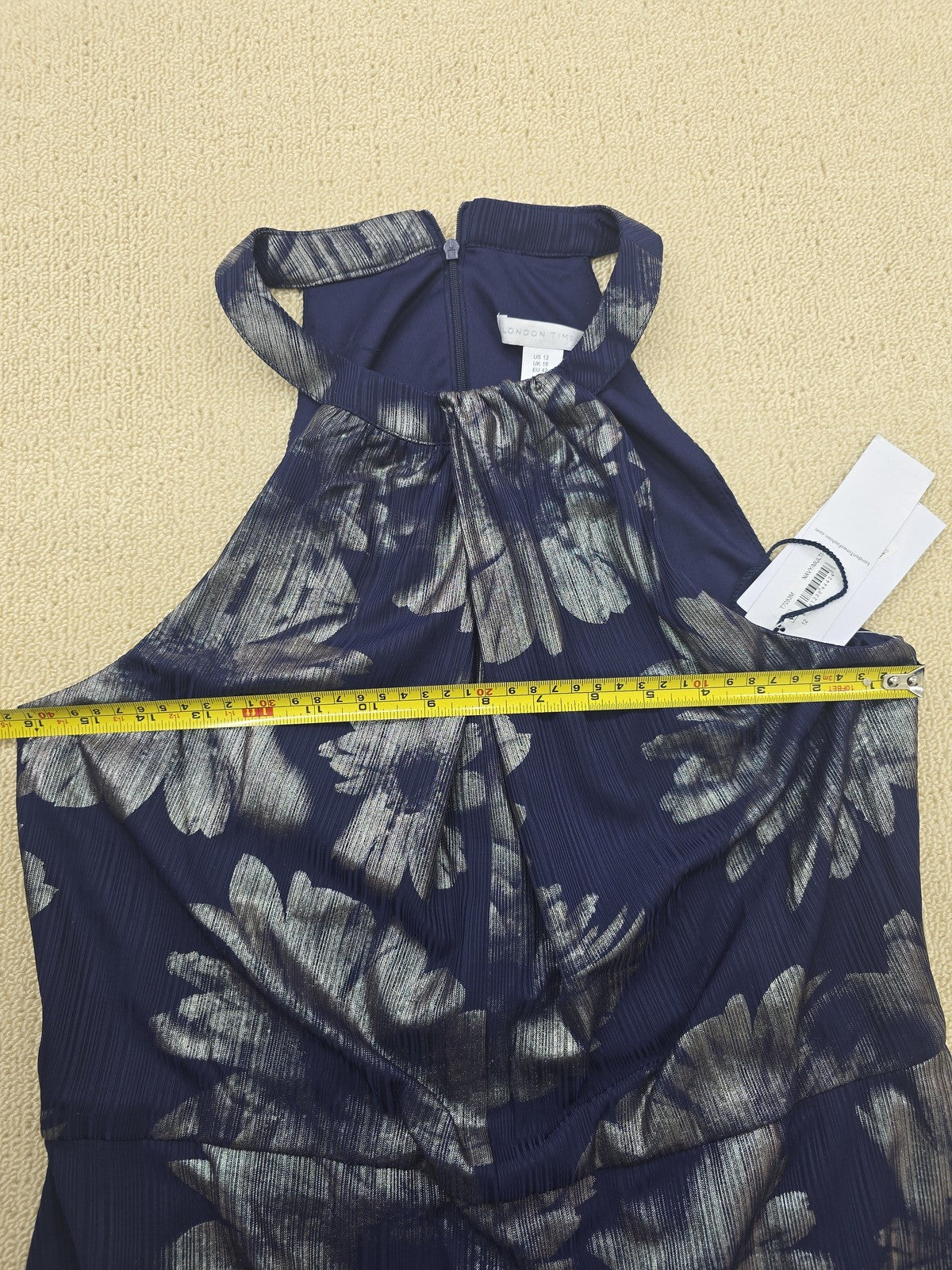 London Times Navy Floral Sleeveless Halter Dress Women's