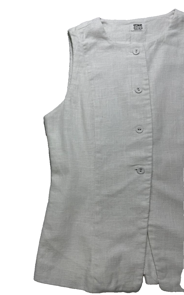 Cotton On Sienna Linen Cotton Vest In Off White - Size Us 6