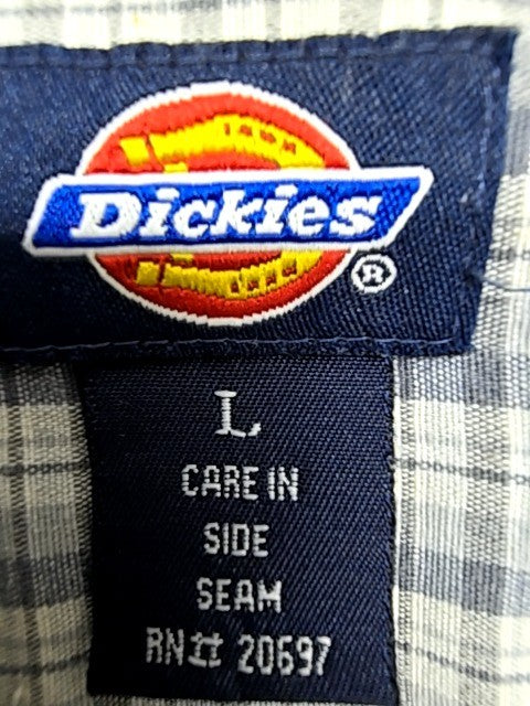 Dickies Men's Gray White Gingham Short Sleeve Button Down Shirt L
