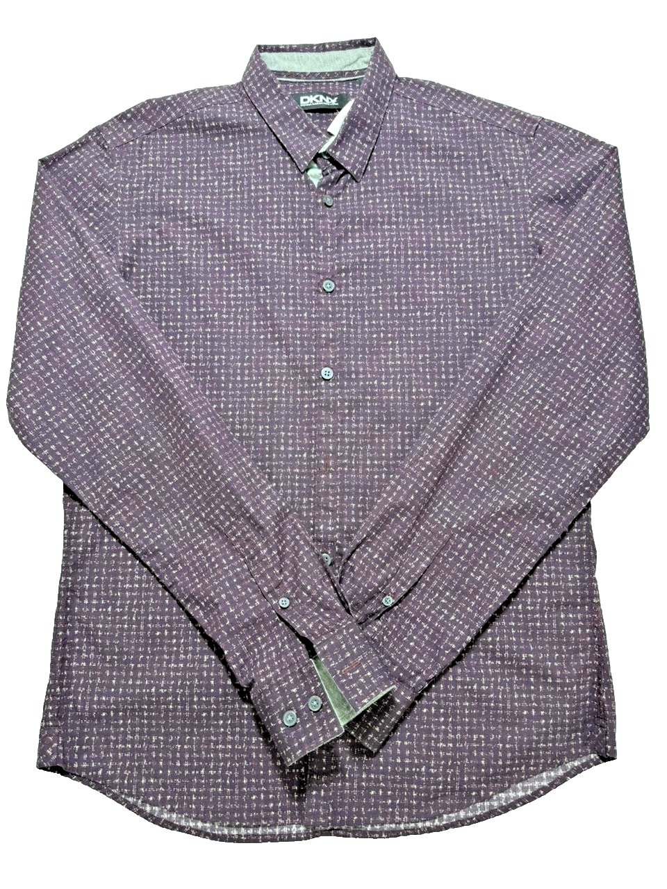 Dkny-Purple Faded Check Formal Shirt For Men Long Sleeve - 100% Cotton - Size M