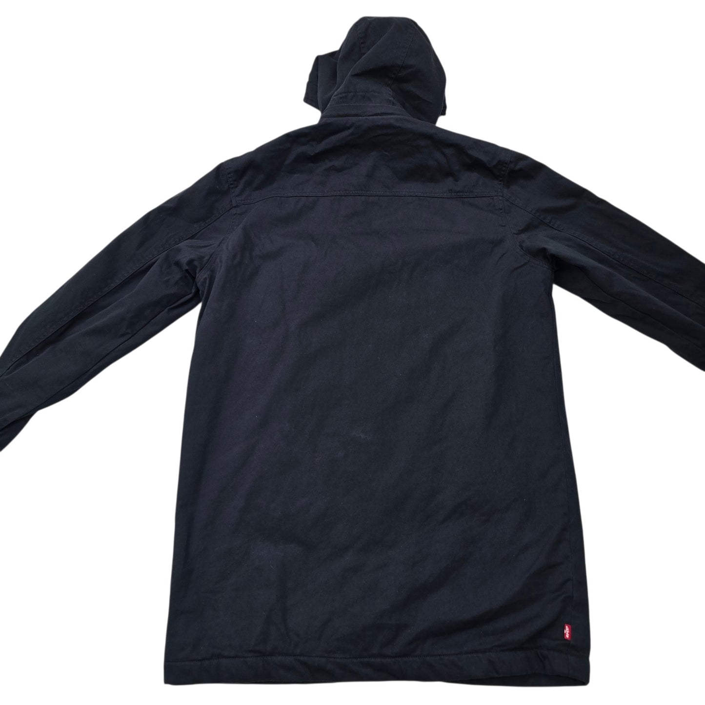 Levi's Mens Black Utility Parka Jacket Size L Lightweight Hood Pockets Good
