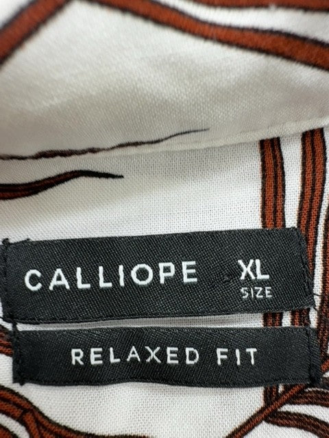 Calliope Unisex White Brown Palm Leaf Camp Collar Shirt XL Relaxed