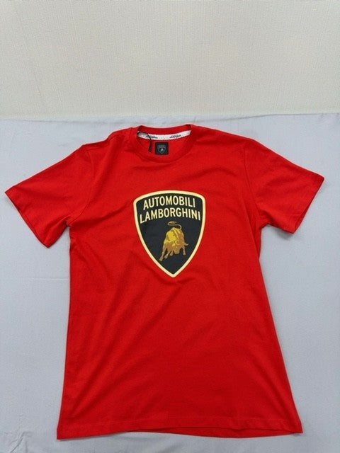 Lamborghini Men's Red T-Shirt – Size M, Logo, Short Sleeve