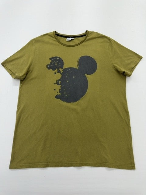 Disney Boys Olive Mickey Mouse T-Shirt Kids Size M Tagless Crew Neck